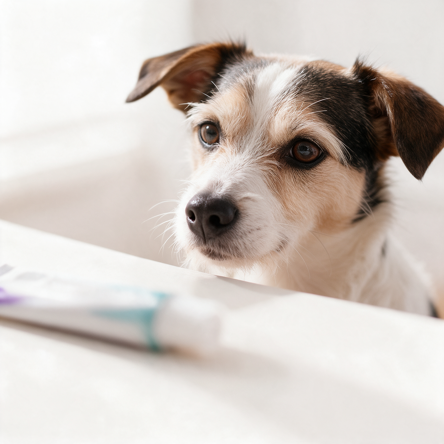 Hund vor PerioTrap Hunde-Gel