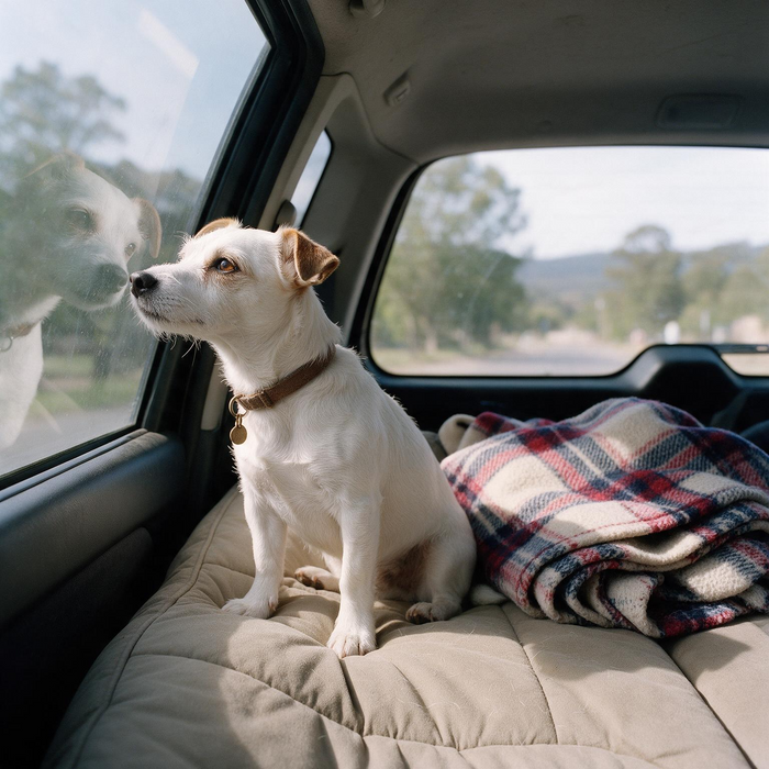 Hund schaut aus Auto